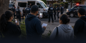 Moradores documentando uma operação do ICE nos Estados Unidos